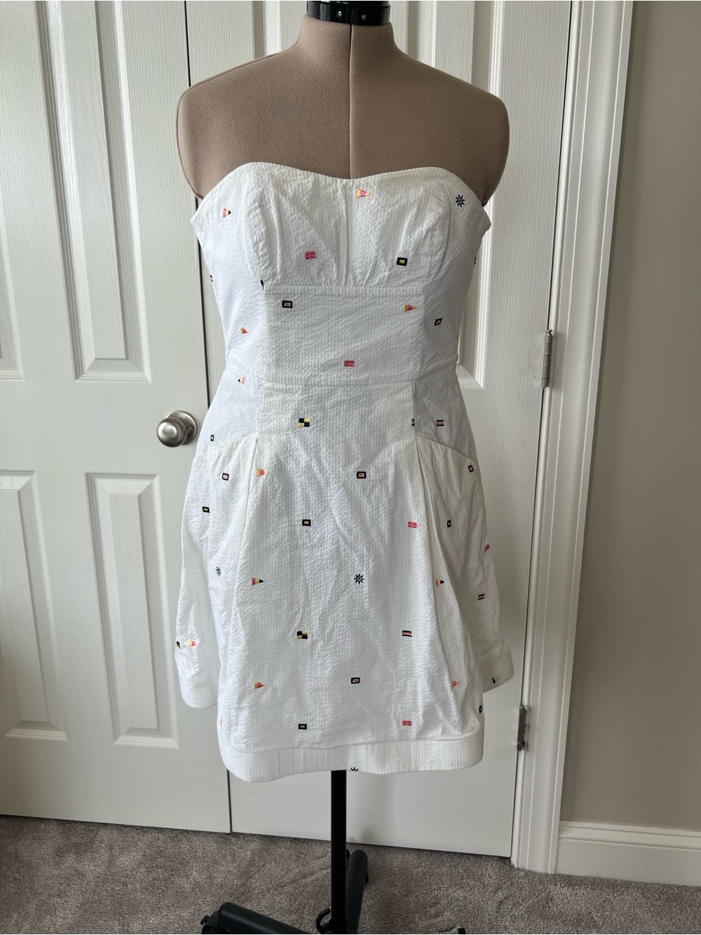 Lilly Pulitzer White Strapless Mini Dress with Nautical Flag Embroidery